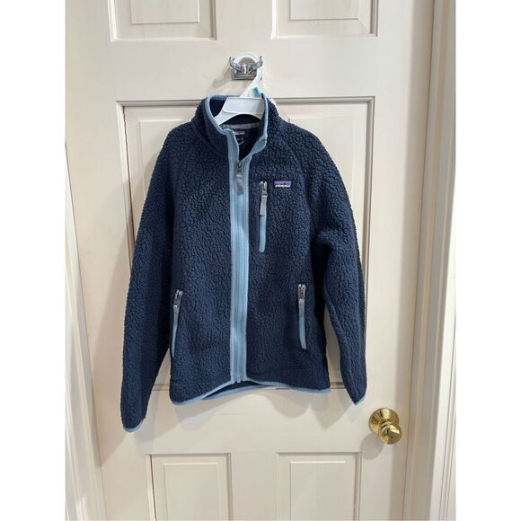 Patagonia Kids' Retro Pile Fleece Jacket New Navy w/Light Plume Grey - Picture 2 of 8